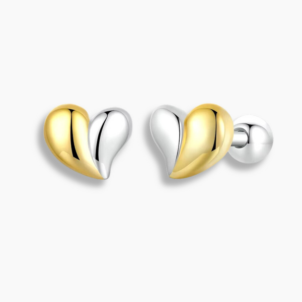 925 Sterling Silver and Gold Plated Heart Stud Earrings