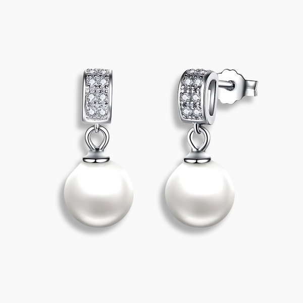 Elegant 925 Sterling Silver Pearl Drop Earrings with Dazzling Cubic Zirconia Accents for Timeless Style and Sophistication