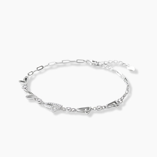 925 Sterling Silver Elegant Heart Cubic Zirconia Adjustable Bracelet