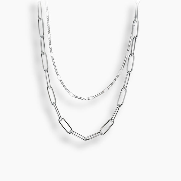 925 Sterling Silver Double Layer Geometric Link Chain Necklace