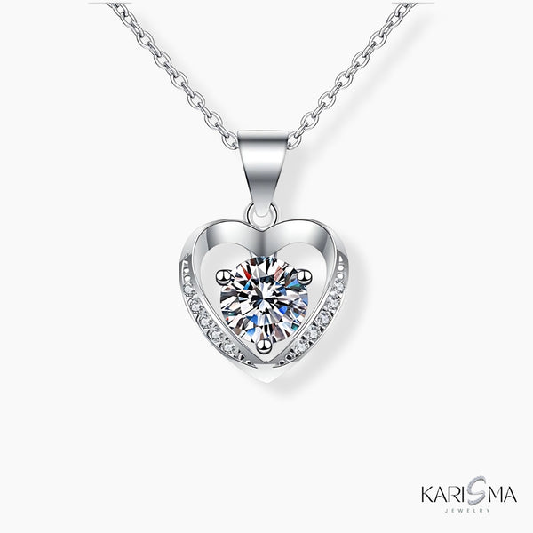 1.0ct Sterling Silver Love Radiant Heart Moissanite Necklace