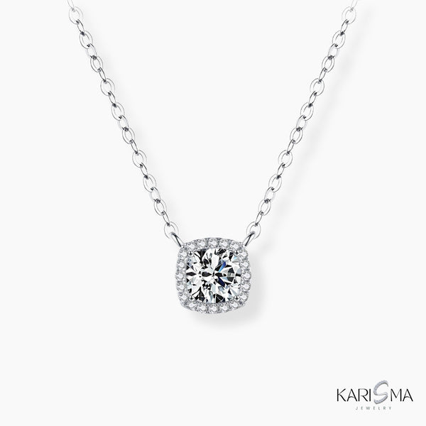 1 Carat Cushion Cut Moissanite Diamond  Dazzling Halo Necklace