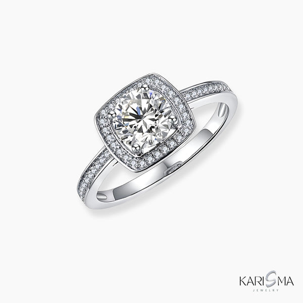 Radiant Halo Moissanite Sterling Silver 1.0CT  Engagement Ring