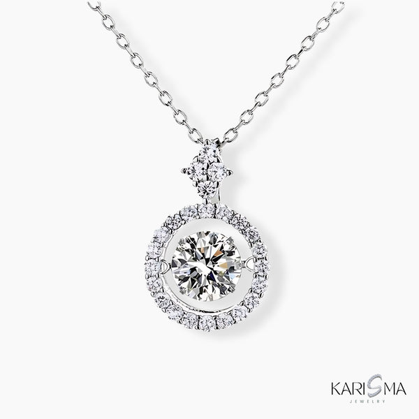 Brilliant Moissanite Diamond Halo Pendant Sterling Silver Necklace