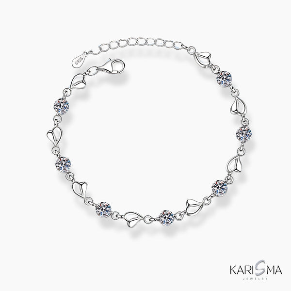 Heartfelt Sparkle 18K White Gold-Plated Moissanite Diamond Heart Bracelet