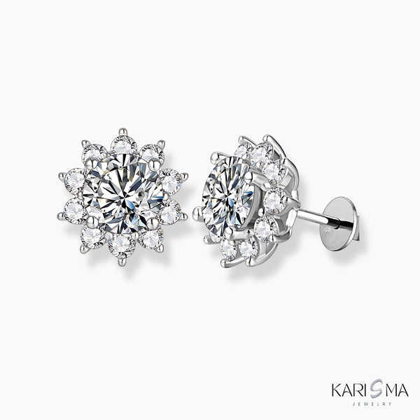 Snowflake Moissanite Diamond Sterling Silver Stud Earrings