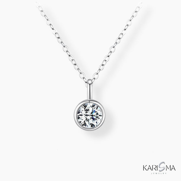 1 Carat D Color Round Moissanite Pendant  Bezel Setting Sterling Silver Necklace