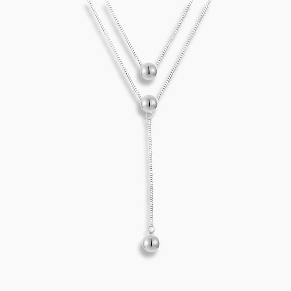 925 Sterling Silver Elegant Link Chain Minimalist Layered Beads Y-Shape Necklace