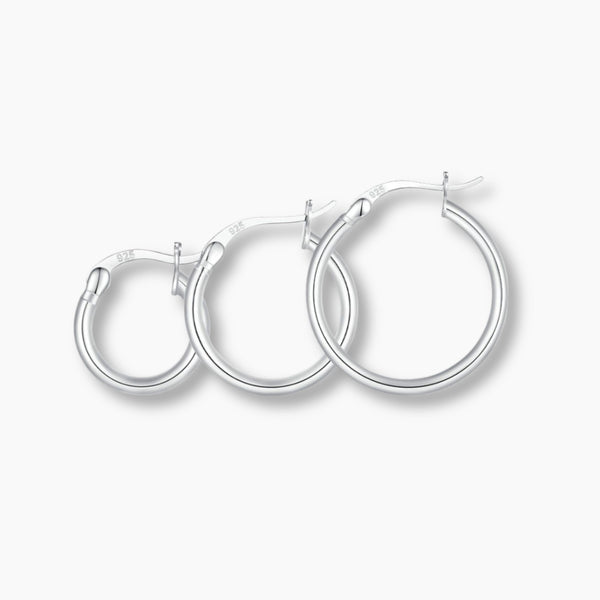 925 Sterling Silver 14K White Gold Plated Bold Classic Hypoallergenic Hoop Earrings