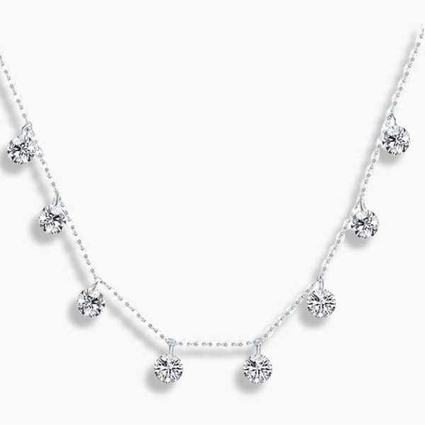 925 Sterling Silver Platinum-Plated Dainty Cubic Zirconia Chain Choker Necklace