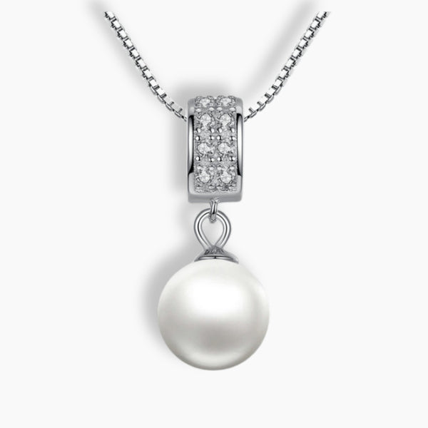 925 Sterling Silver Elegant Long Chain  Pearl Pendant Necklace