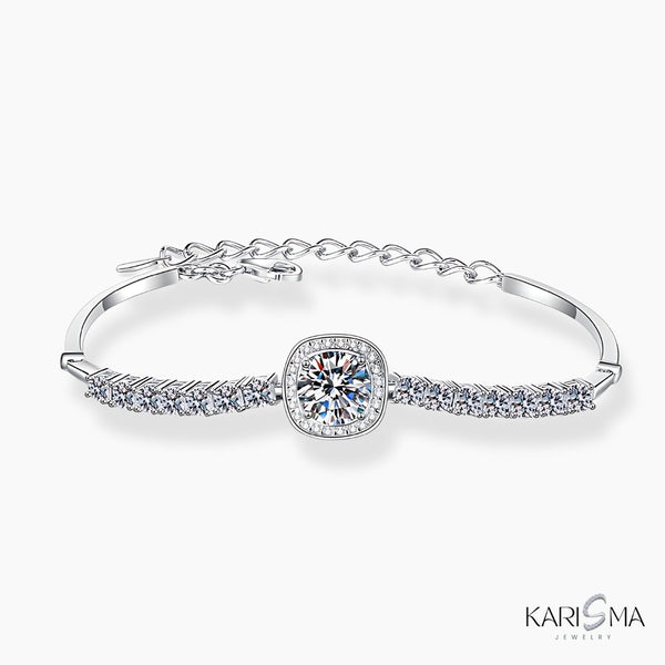 Brilliance Defined 2.4CT Moissanite Diamond  Halo Platinum-Plated Sterling Silver Bracelet