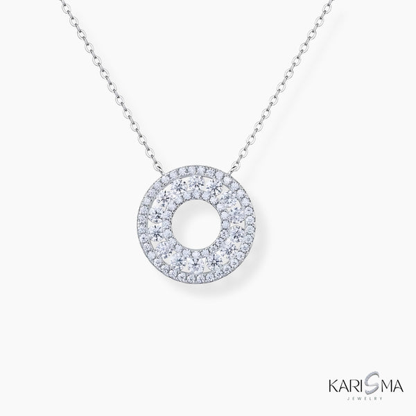 1.4CT Moissanite Diamond Circle Pendant  Sterling Silver Necklace