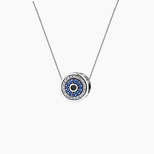 925 Sterling Silver Blue Crystal  Lucky Evil Eye Protection Pendant Necklace