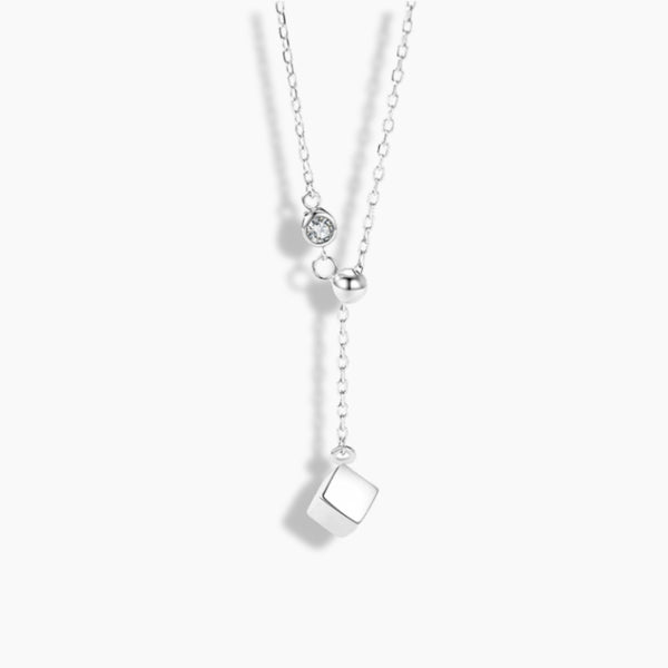 925 Sterling Silver Minimalist Elegant Design Square Pendant Cubic Zirconia Necklace