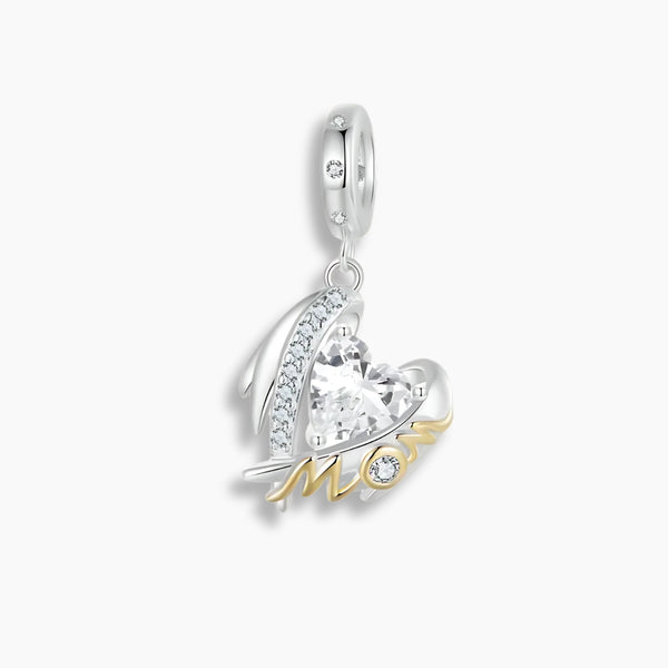 925 Sterling Silver Heart-Shaped  with Zircon Stones Charm