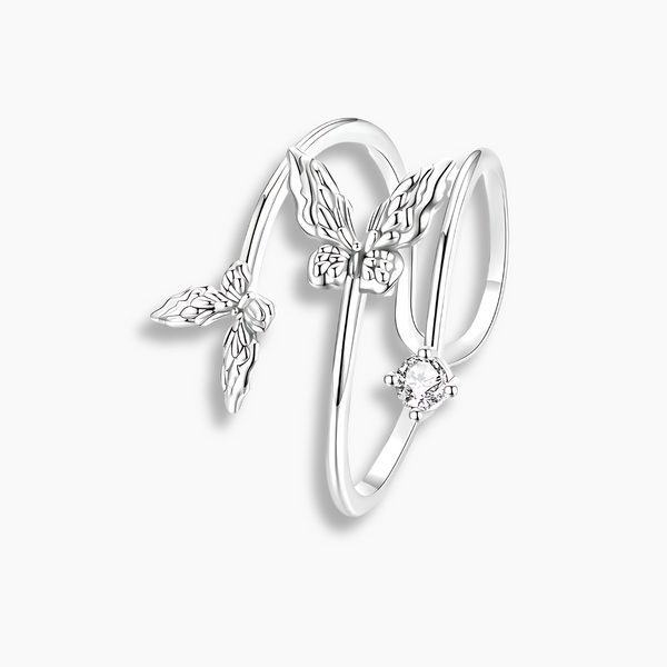 Butterfly Wrap Ring in 925 Sterling Silver Adjustable Nature-Inspired Design with Cubic Zirconia