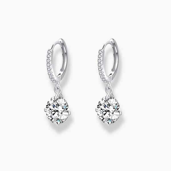 925 Sterling Silver Classic Pave Hoop Drop Earrings with Round-Cut CZ