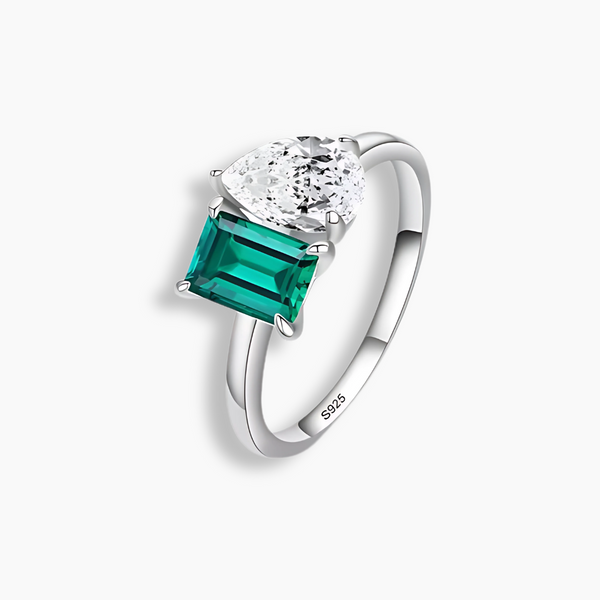 925 Sterling Silver Emerald Two-Stone Ring