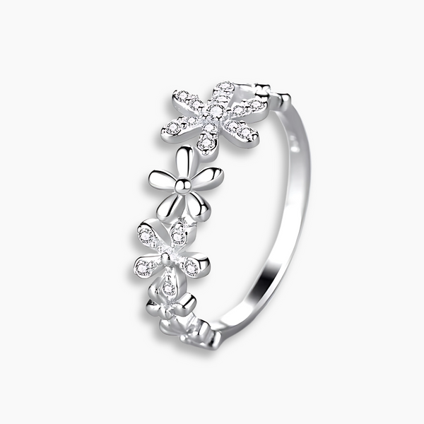 925 Sterling Silver Dainty Flower Design with  Zircon Gemstone Floral Ring