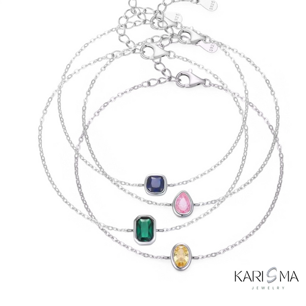 925 Sterling Silver Sparkling Zircon Gemstone Charm Bracelet
