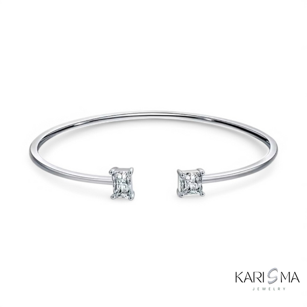 Elegant 925 Sterling Silver Asymmetry Zirconia Open Bangle Bracelet