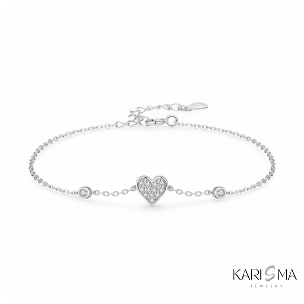 925 Sterling Silver Romantic Heart Zircon Bracelet