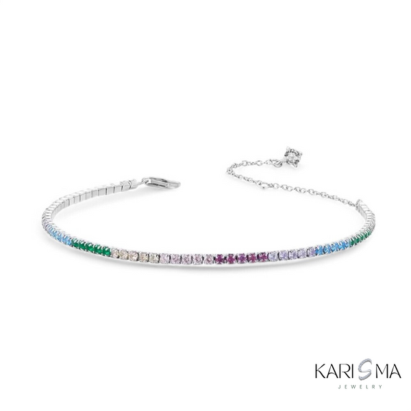 925 Sterling Silver Classic Rainbow Cubic Zirconia Adjustable Tennis Bracelet