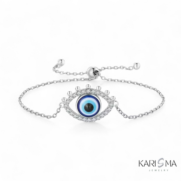 925 Sterling Silver Evil Blue Eye Protection Charm Bracelet