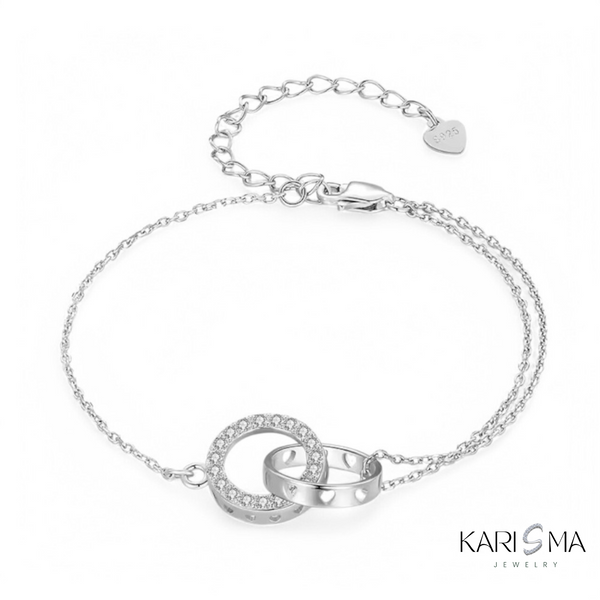 925 Sterling Silver Double Circle Eternity Adjustable Bracelet