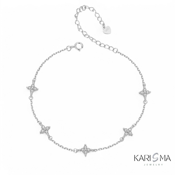 925 Sterling Silver  Blossom Shine  Zircon Flower Bracelet
