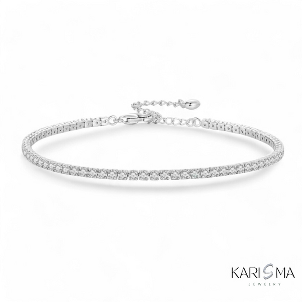 Crystal Glow 925 Sterling Silver Adjustable Platinum Plated Tennis Bracelet