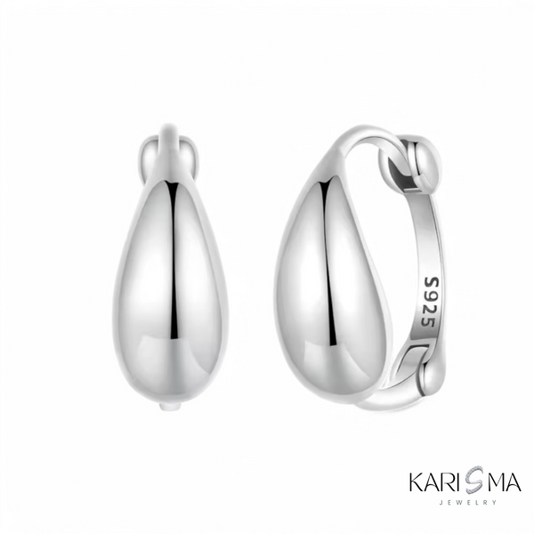 925 Sterling Silver Solid Chunky Water Droplet Hoop Earrings