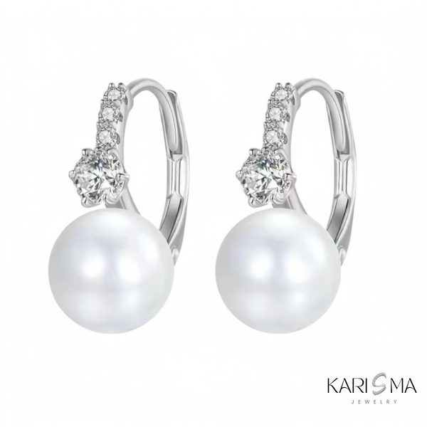 925 Sterling Silver Pearl Drop Earrings with Cubic Zirconia