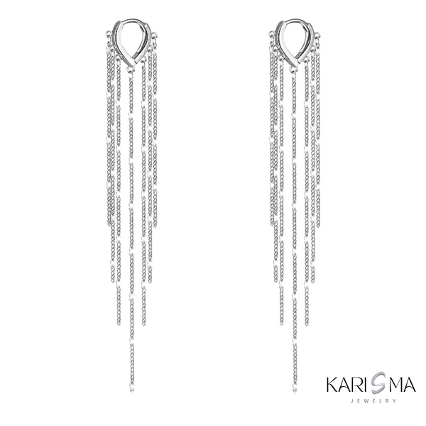 925 Sterling Silver Elegant Modern Long Tassel Chain Earrings