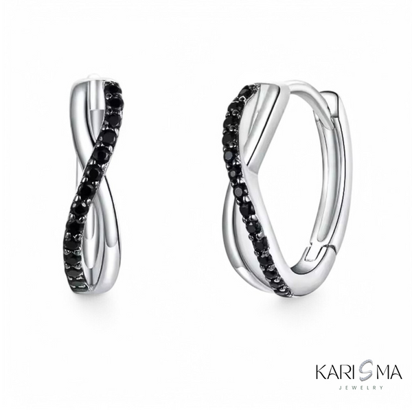 925 Sterling Silver Black Zircon Cross Hoop Earrings