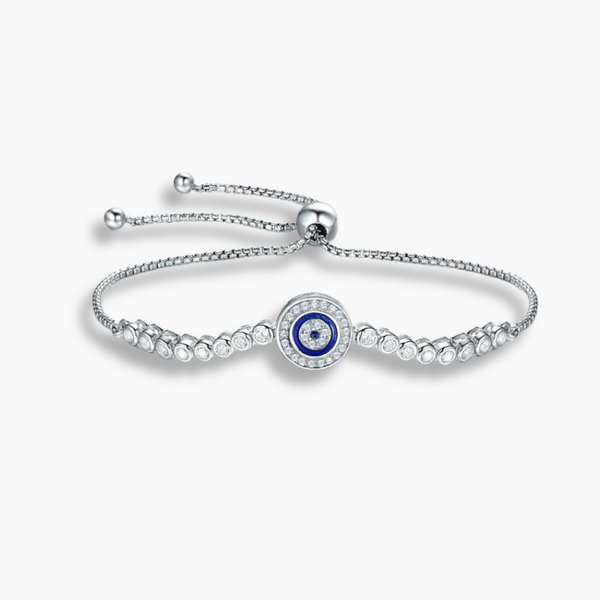 925 Sterling Silver Blue Enamel Infinity Evil Eye  Bracelet with Zircon Details