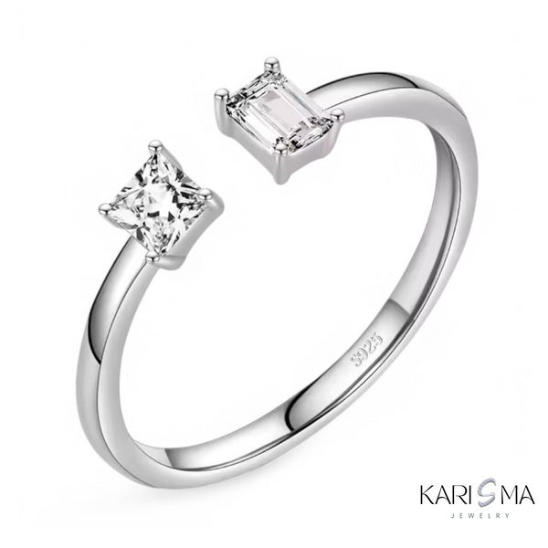 925 Sterling Silver Princess & Baguette-Cut Stones Open-Ended Ring