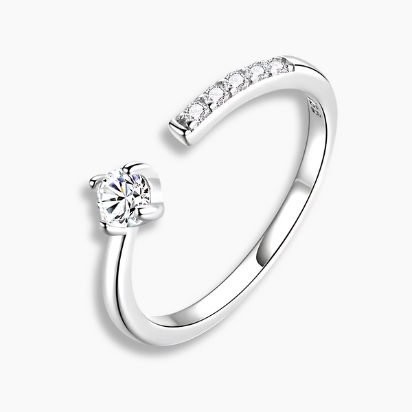 Minimalist Open 925 Sterling Silver Ring with Solitaire and Cubic Zirconia Accents