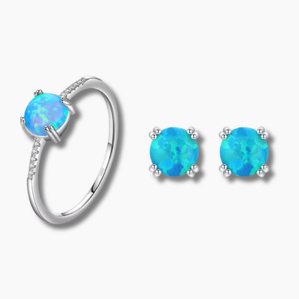 925 Sterling Silver Blue Opal Jewelry Set