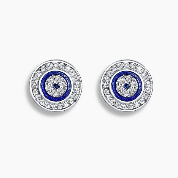 925 Sterling Silver Evil Eye Stud Earrings with Blue Enamel and Zirconia