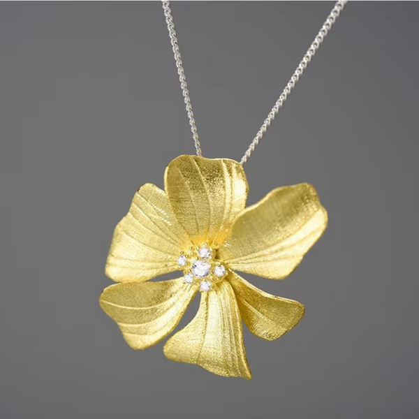 Golden Orchid Bloom Pendant Necklace