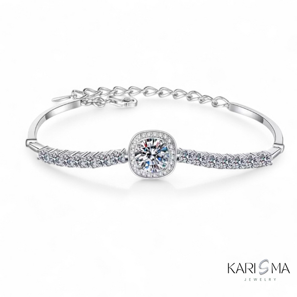 Brilliance Defined 2.4CT Moissanite Diamond  Halo Platinum-Plated Sterling Silver Bracelet