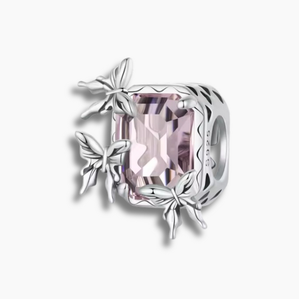 925 Sterling Silver Butterfly Charm with Pink Crystal – A Celebration of Grace and Transformation