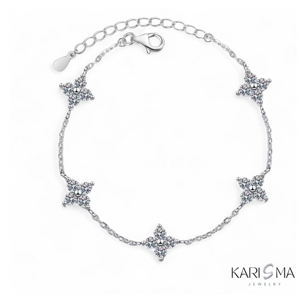 Celestial Shine Moissanite Diamond Star Sterling Silver with Platinum Plating Bracelet