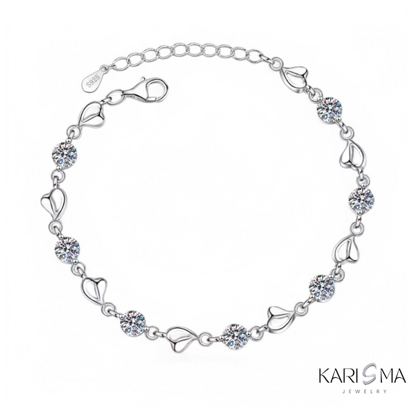 Heartfelt 18K White Gold-Plated Moissanite Heart Bracelet