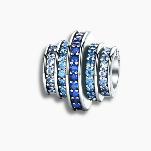 925 Sterling Silver Multi-Layer Spiral Charm with Blue Crystals for Bracelets & Necklaces