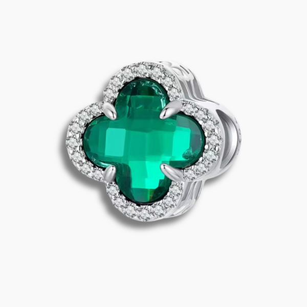 925 Sterling Silver Clover-Shaped Emerald Charm, Four-Leaf Gemstone Bead for Bracelets & Necklaces