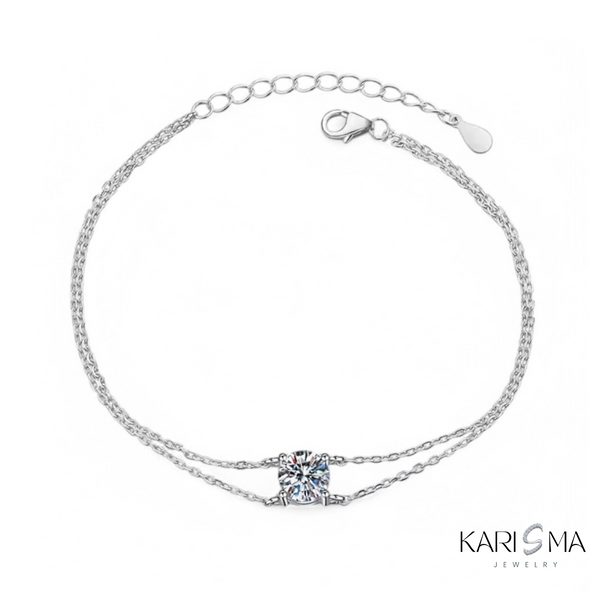 1CT Moissanite Diamond Four-Claw Platinum-Plated Sterling Silver Bracelet
