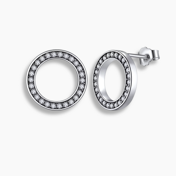 925 Sterling Silver Circle Stud Earrings with Clear Zircon Accents